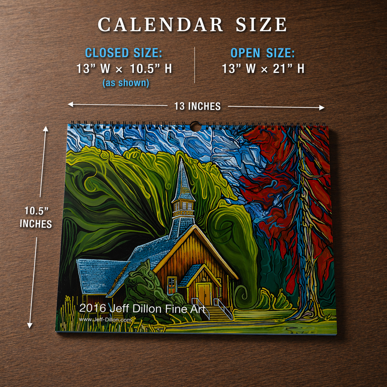 Vibrant curated paintings depict a church and swirling trees with rich colors and dynamic brushstrokes.