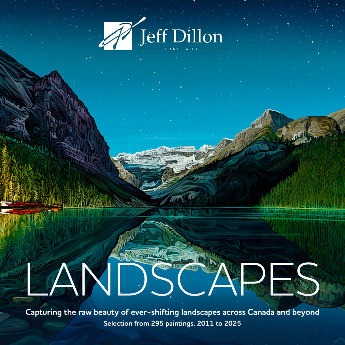 Discover "Landscapes" Art Book by Jeff Dillon—a collection of Canadian landscape paintings with mountain lakes, pine trees, and snowy peaks. Each artist-signed edition captures the raw beauty of Canada’s ever-shifting scenery.