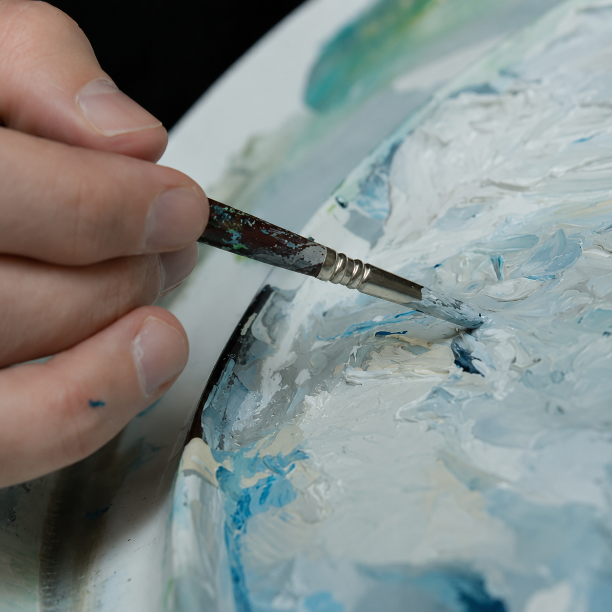 Jeff Dillon working slowly and deliberately in his studio on a fine art painting