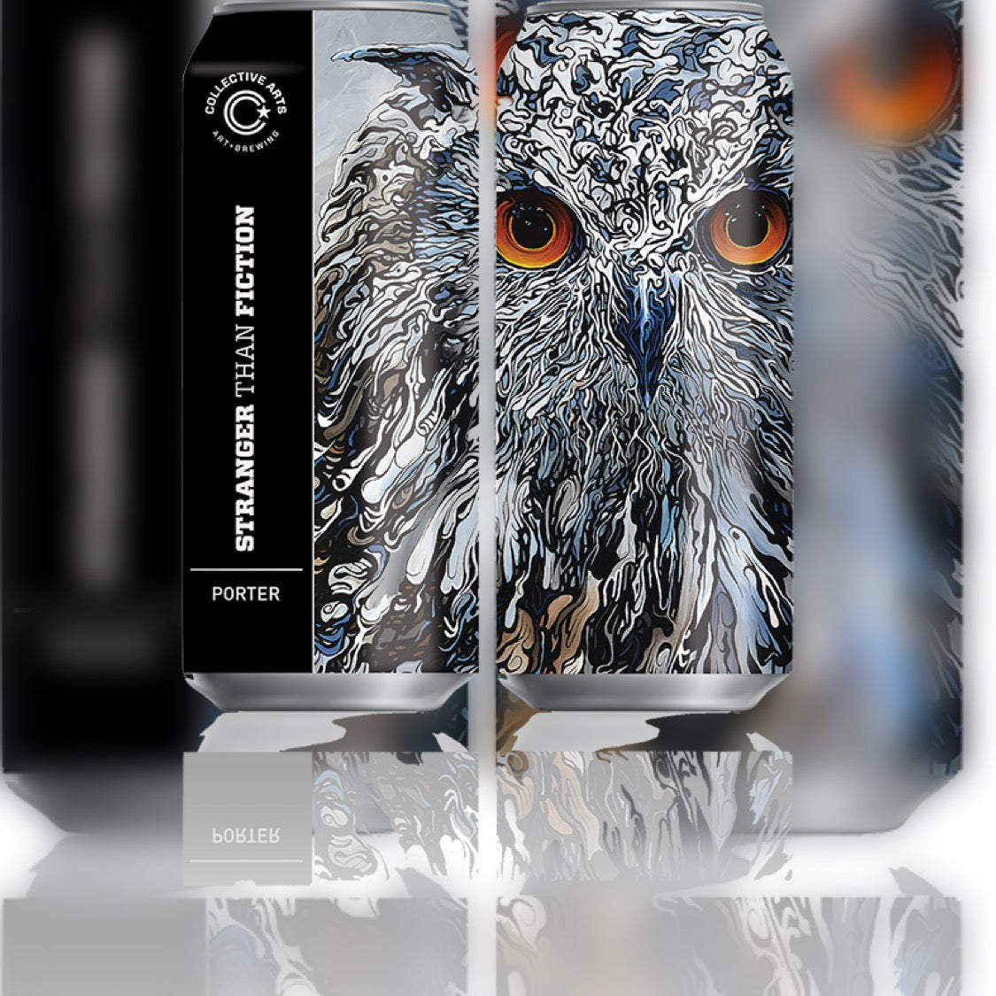 Jeff Dillon's owl painting featured on Collective Arts Brewing Stranger than Fiction Series 10 beer labels
