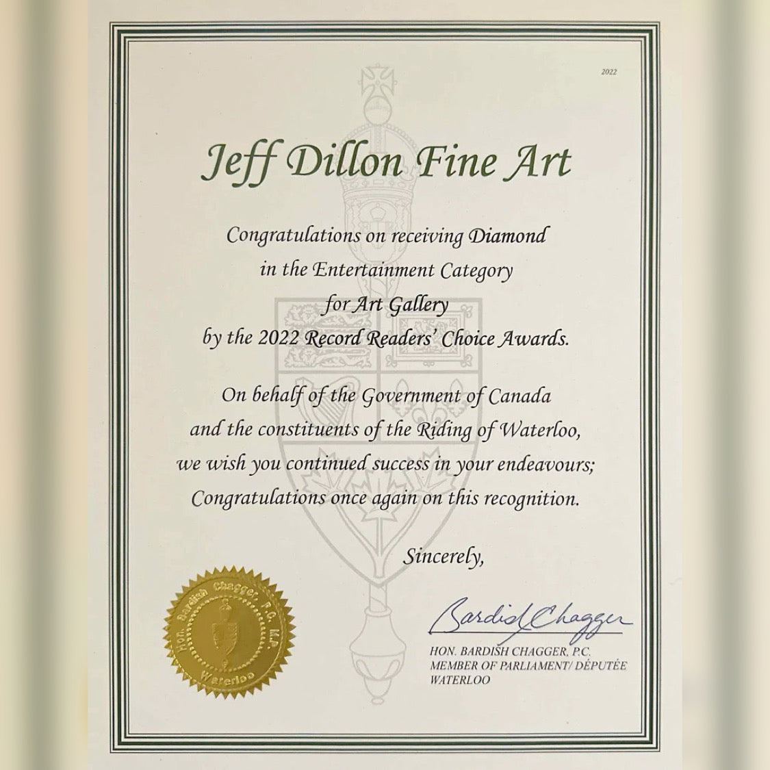Jeff Dillon Wins Diamond Award | Waterloo Region Reader's Choice