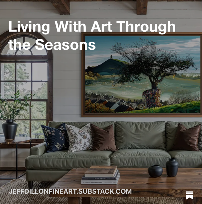 Jeff Dillon seasonal fine art painting displayed in a home interior reflecting the mood of the season