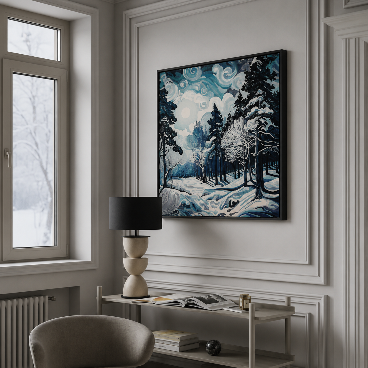 Jeff Dillon fine art print leaning against a wall while being considered for placement in a home interior