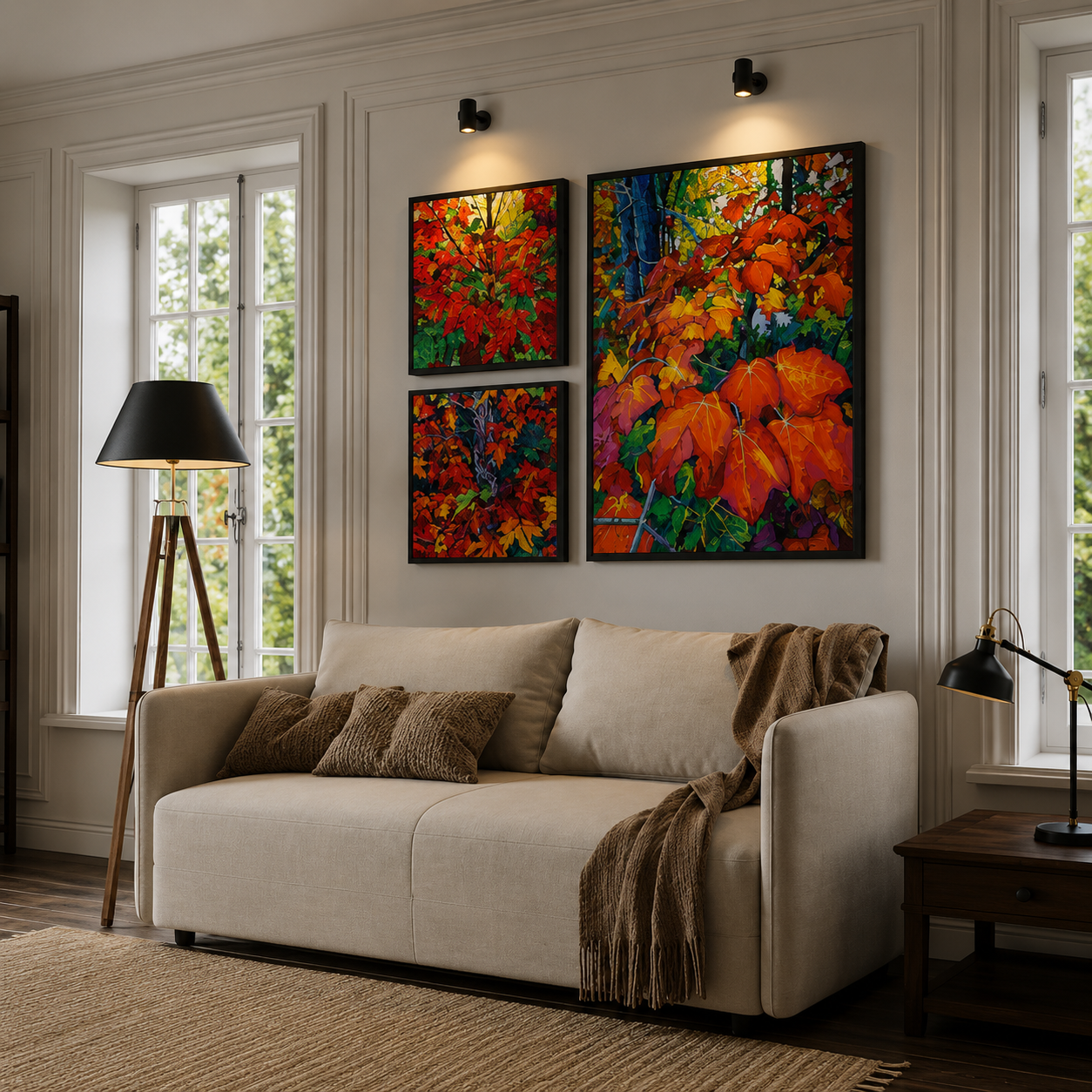 Jeff Dillon fine art painting placed as a focal point in a living room showing scale and placement