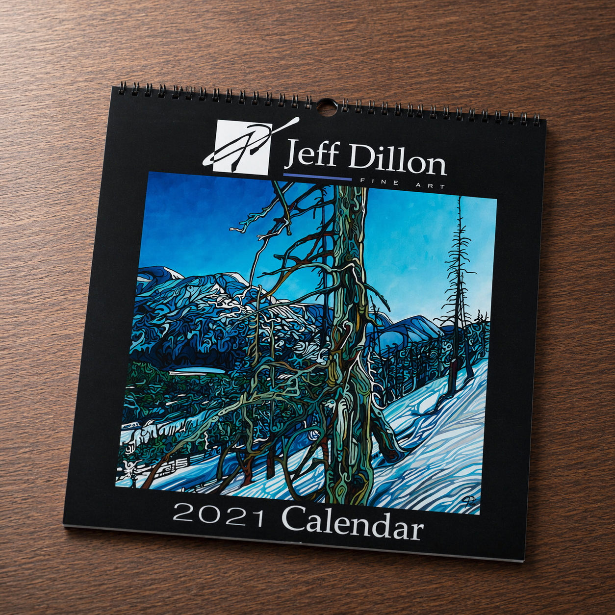 Mountain paintings by Jeff Dillon featured on a calendar cover.