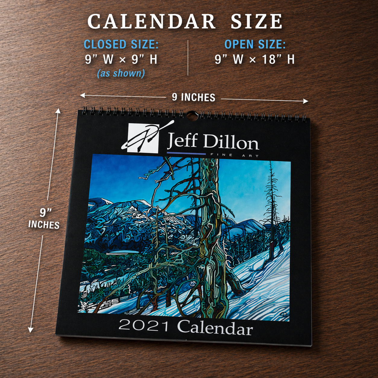 Mountain paintings by Jeff Dillon featured on a calendar cover.