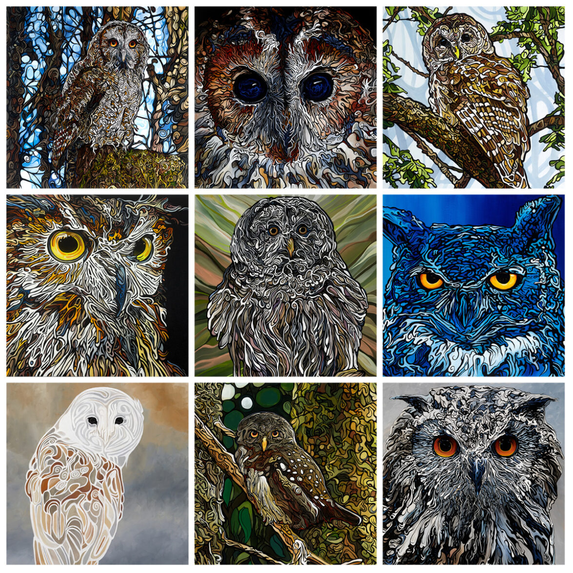 Collage Birds Owls