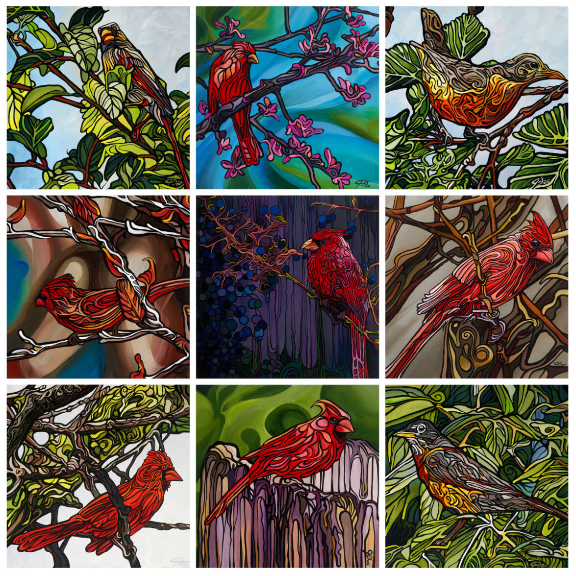 Collage Birds Red Birds